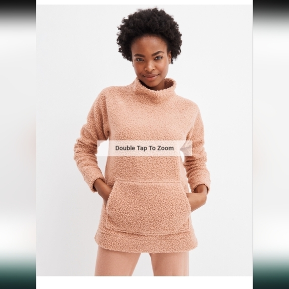 Haven Well Within Brown Sherpa Funnel Neck Pullover Cozy Lounge Wear Size Small - Picture 2 of 13